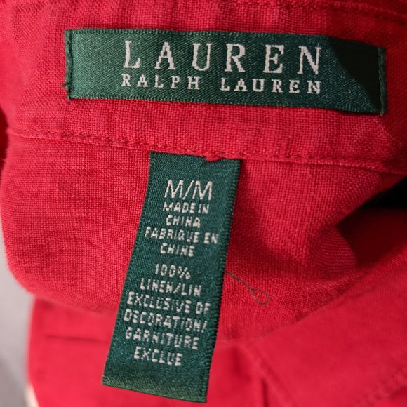 Lauren Ralph Lauren Red Linen Button Front Top Medium - Picture 3 of 4
